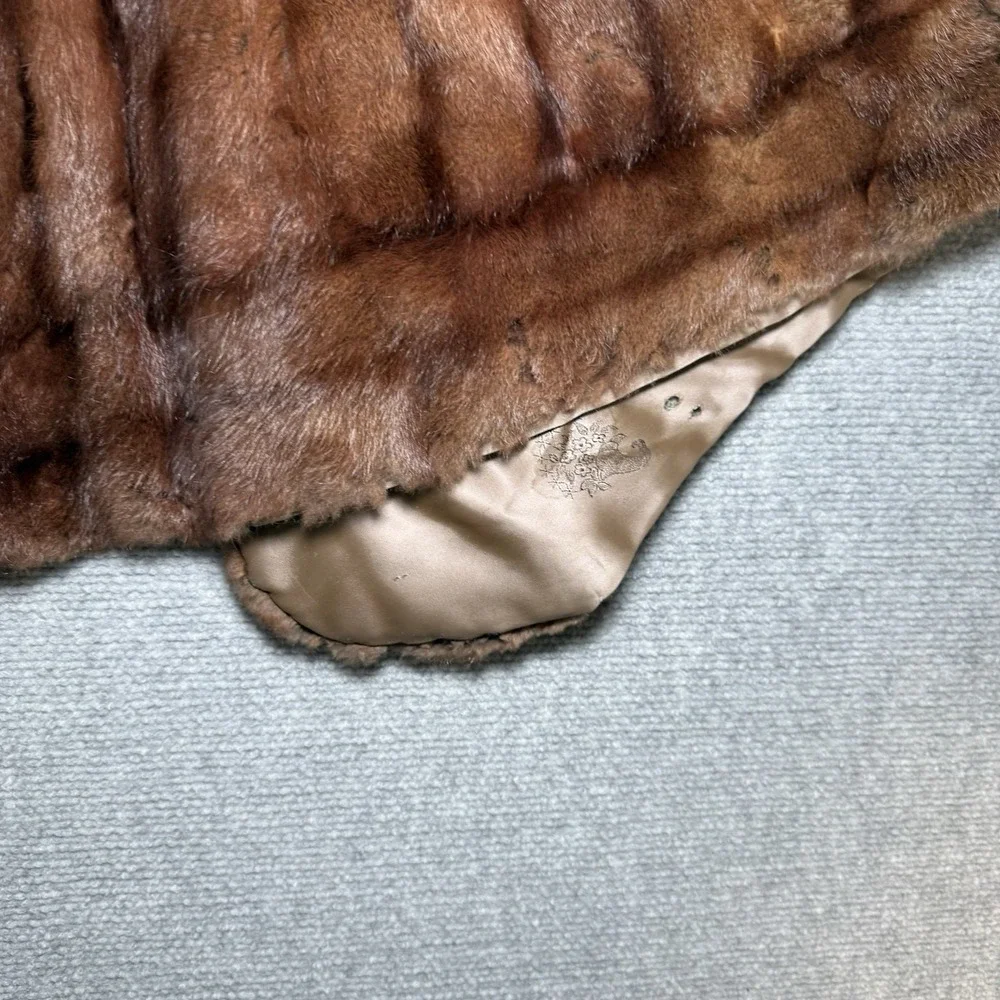 Vintage Macy's Kansas City Fur Coat Rabbit Fur Brown Shawl Coat Read**